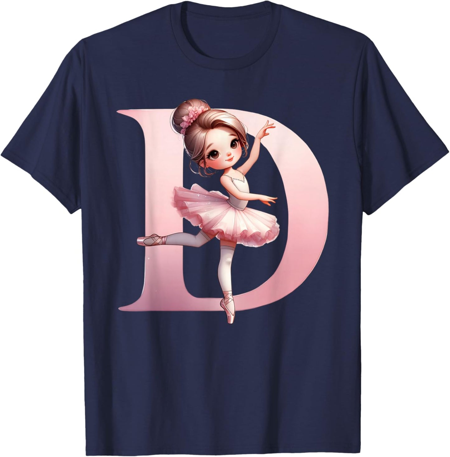 Ballerina Girl Dancing Name First Letter D Girly Tutu Ballet T-Shirt - T-Shirt | Navy