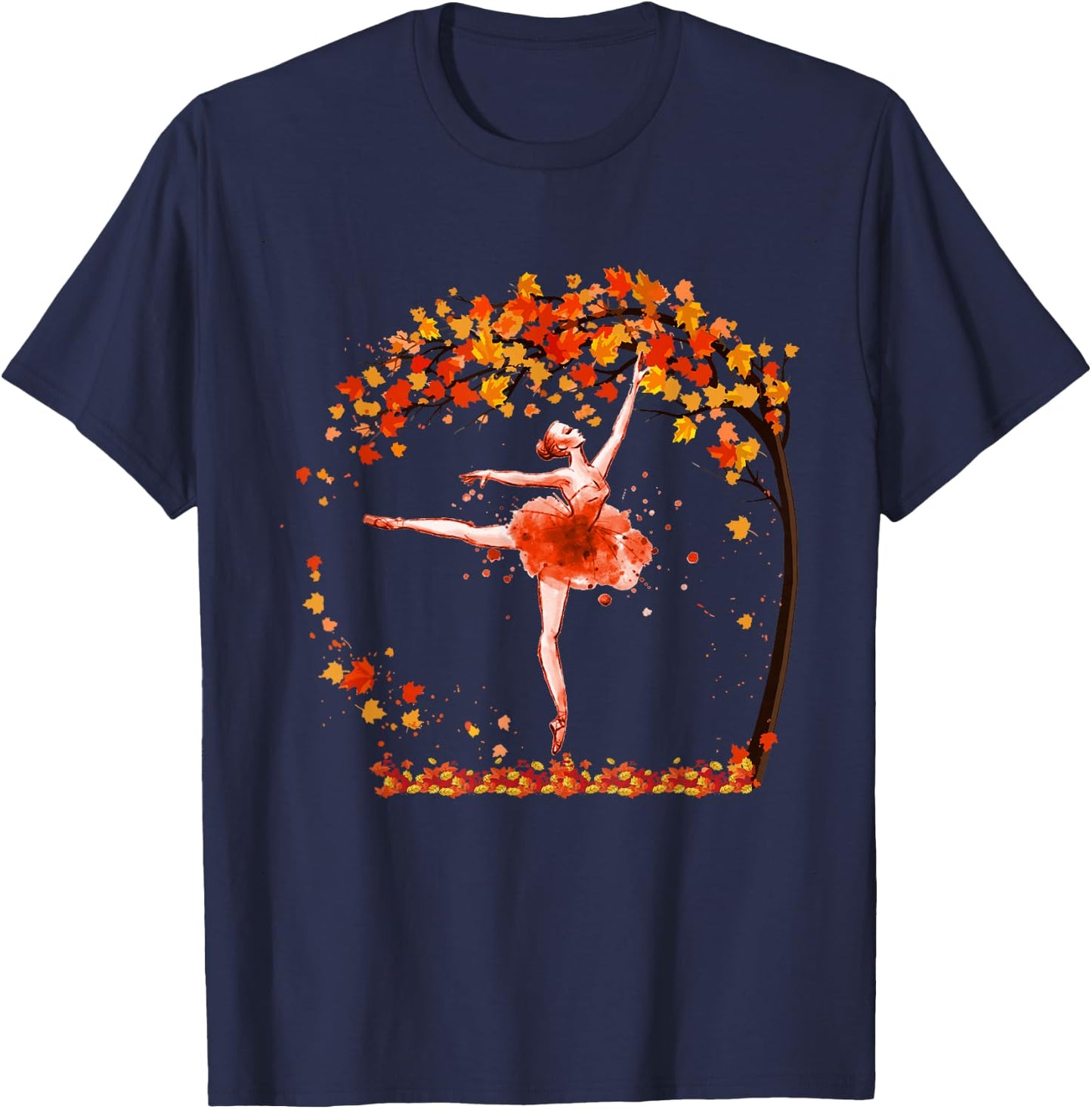 Ballerina Dancer Ballet Dance Autumn Fall Maple Gift T-Shirt - T-Shirt | Navy