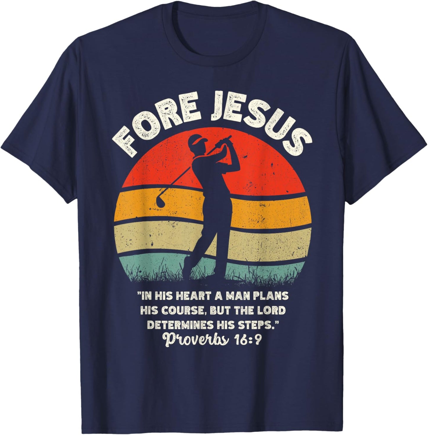 FORE Jesus Christian Golf Retro 70s Religious Golfing Men's T-Shirt - T-Shirt | Navy