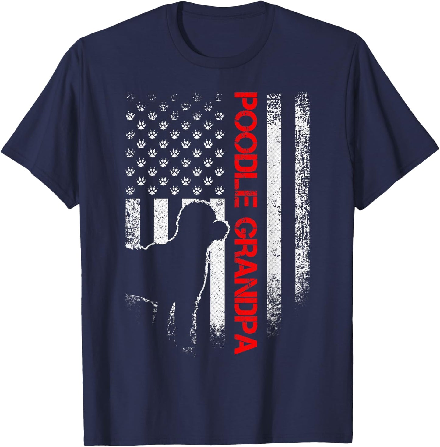 Vintage USA American Flag Proud Poodle Grandpa Silhouette Men T-Shirt - T-Shirt | Navy