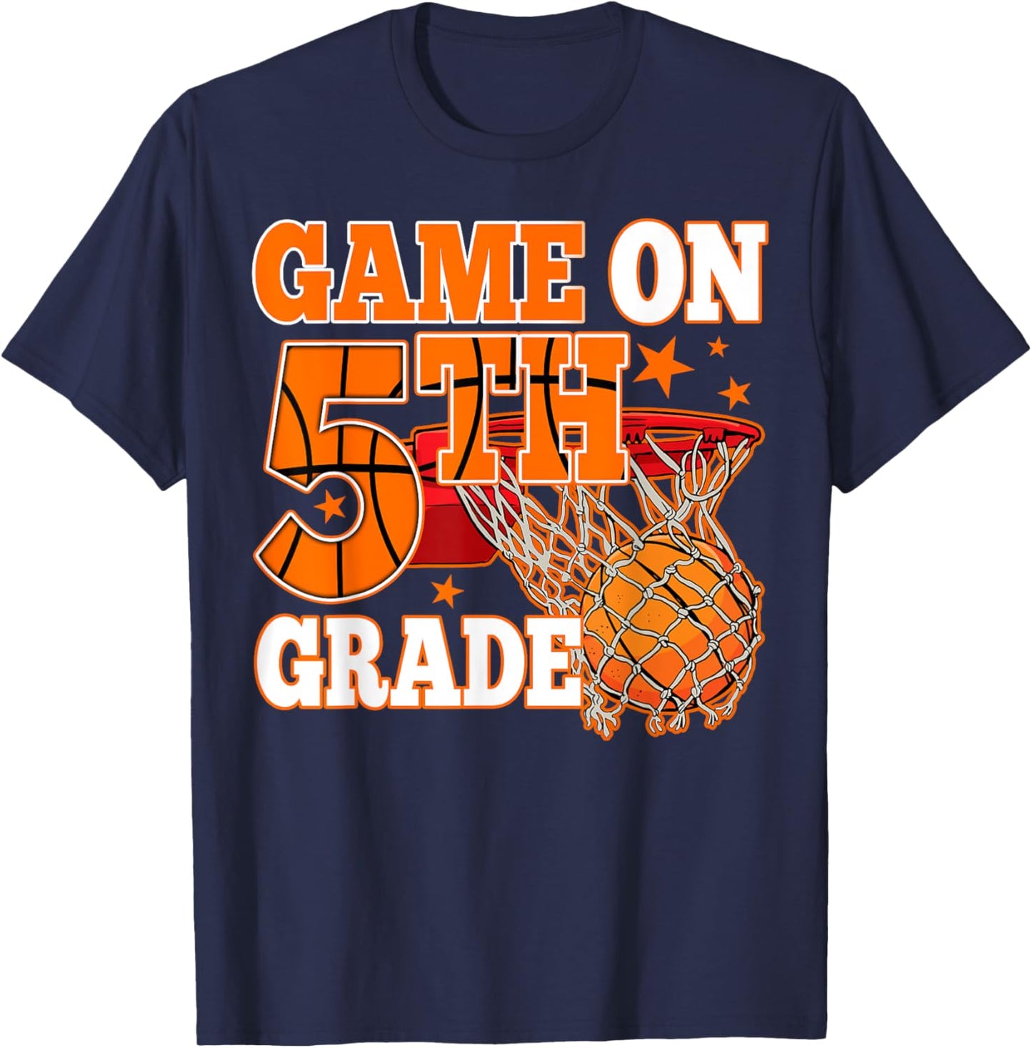 Boys Game On 5th Grade Basketball Back To School Teacher Kid T-Shirt - T-Shirt | Navy