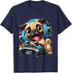 Funny Pug Cute Dog Puppy Playing Gamer Pugs Gaming Lover T-Shirt - T-Shirt | Navy