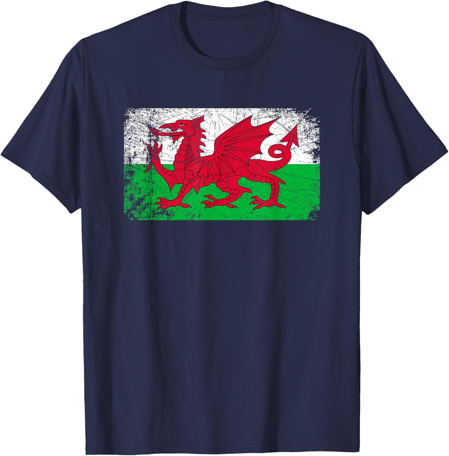 Vintage Made in Wales Welsh Flag Gift T-Shirt - T-Shirt | Navy