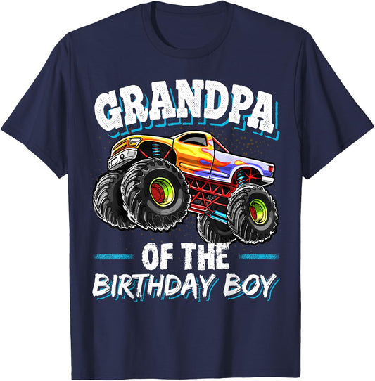 Grandpa of the Birthday Boy Monster Truck Birthday Party T-Shirt - T-Shirt | Navy