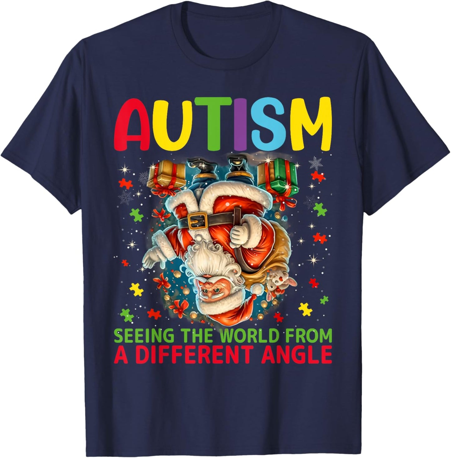 Autism Christmas Autistic Xmas Day Love Autism Awareness T-Shirt - T-Shirt | Navy