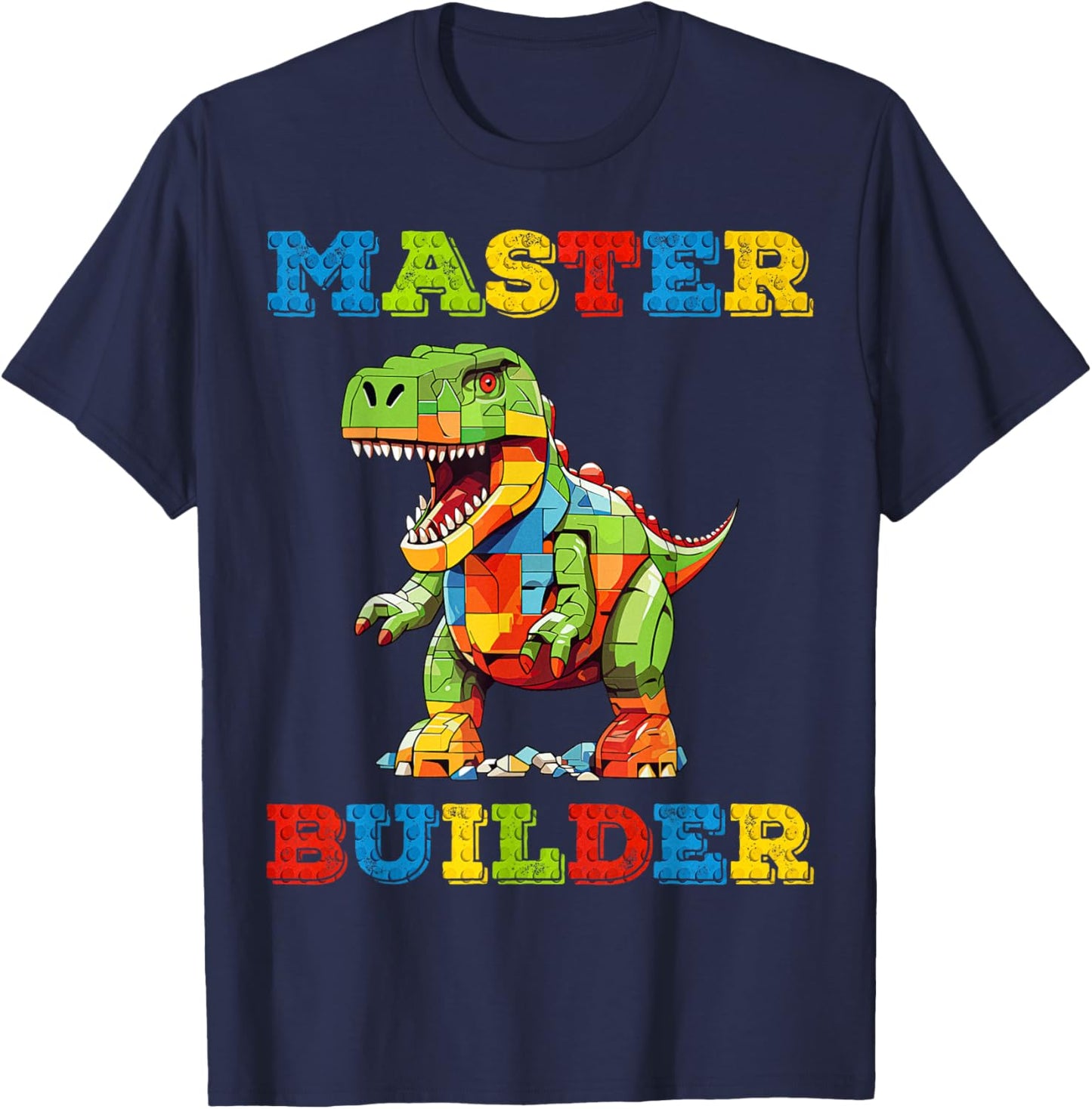 Master Builder Kids Building Blocks Toy T-Rex Dinosaur Lover T-Shirt - T-Shirt | Navy