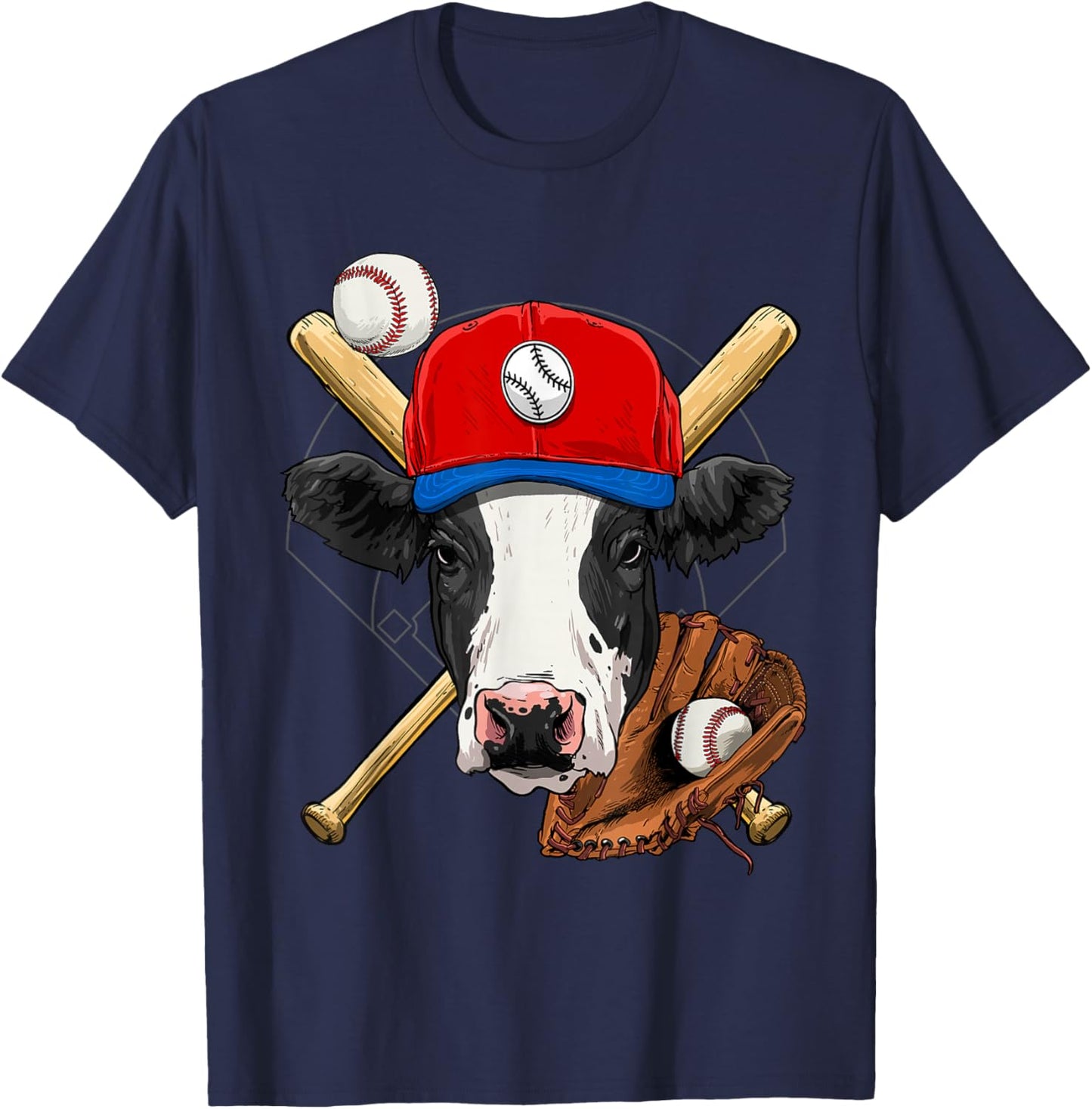 Cow Baseball Cow Lovers Baseball Player T-Shirt - T-Shirt | Navy