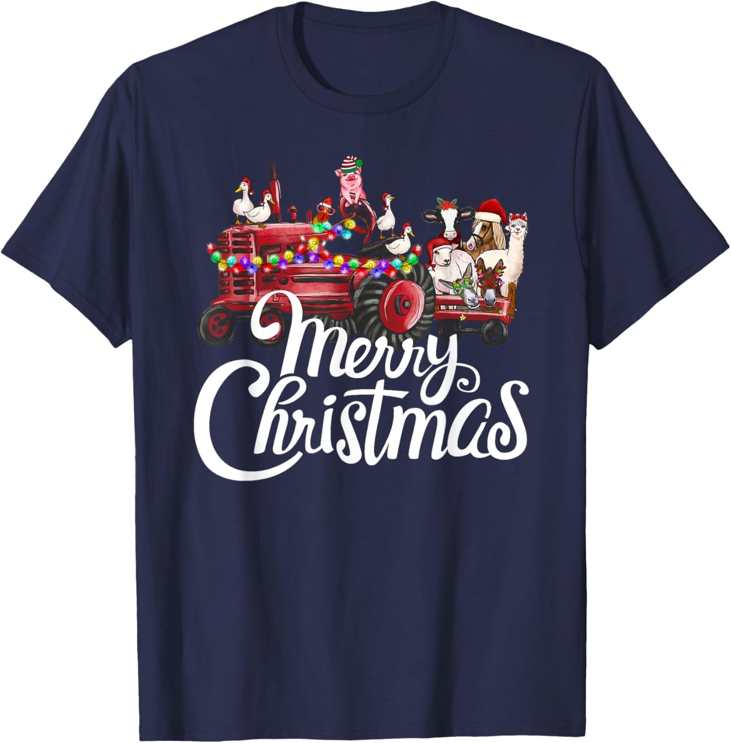 Merry Christmas cute Christmas Farm animal Truck T-Shirt - T-Shirt | Navy