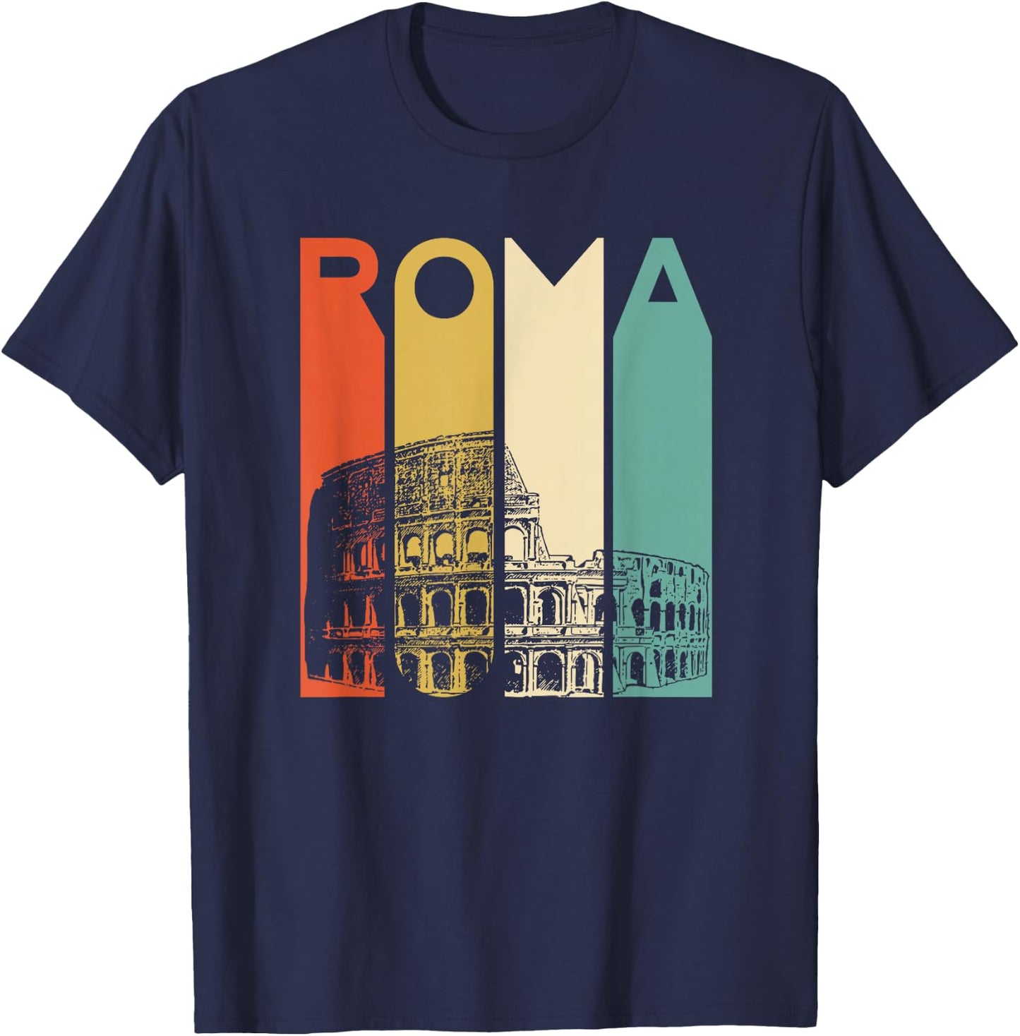 Rome Italy Roma Italian Retro Colosseum Architecture T-Shirt - T-Shirt | Navy
