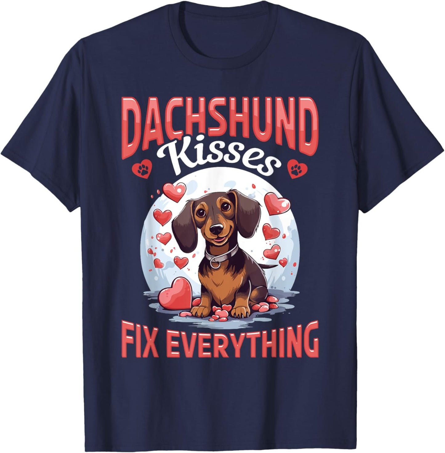 badger wiener sausage dog Dachshund kisses Fix everything Men Women Girls Kids T-Shirt - T-Shirt | Navy