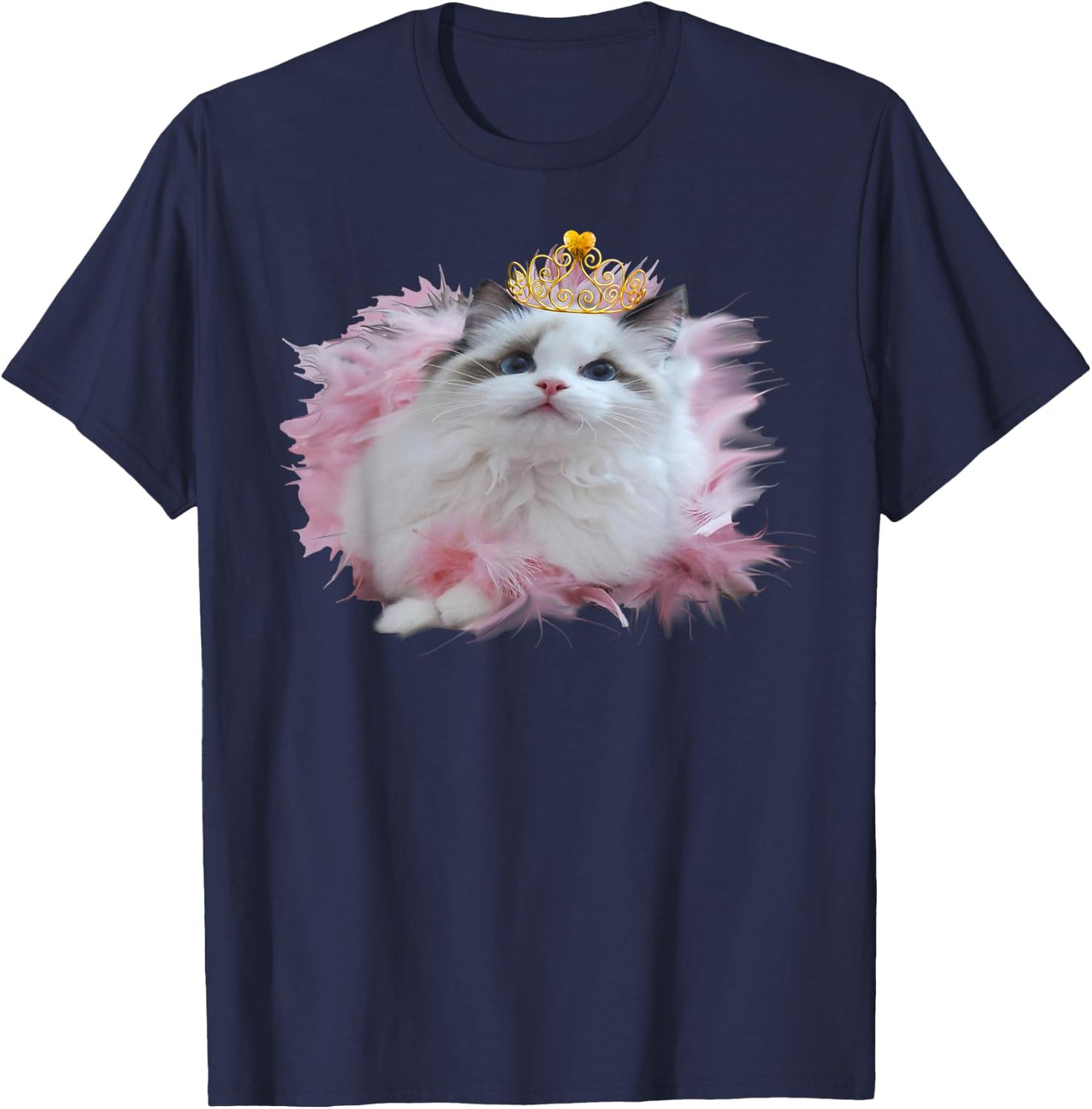 Cute Kitten Crown Princess with tiara apparel for cat lovers T-Shirt - T-Shirt | Navy