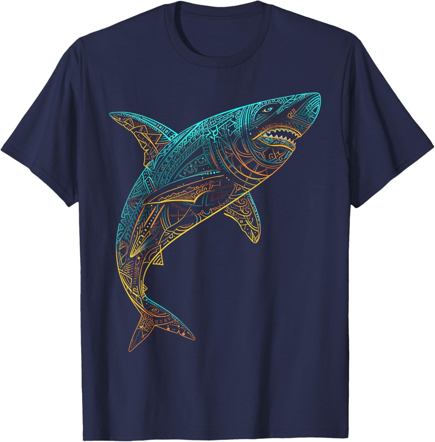 Shark Mandala Art Animal Love Fantasy Graphic Shark T-Shirt - T-Shirt | Navy