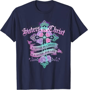 Sisters In Christ Religion Jesus Christian Women Faith T-Shirt - T-Shirt | Navy