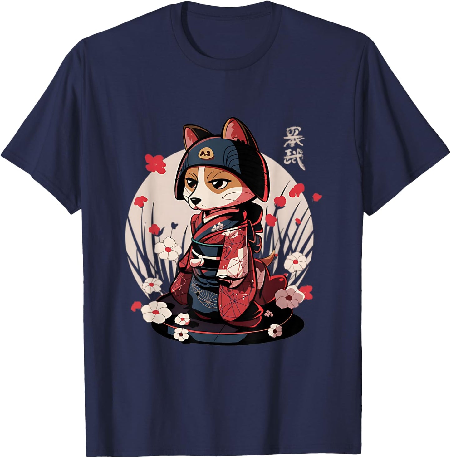 Japanese Samurai Dog Tattoo Kawaii Ninja Dog T-Shirt - T-Shirt | Navy