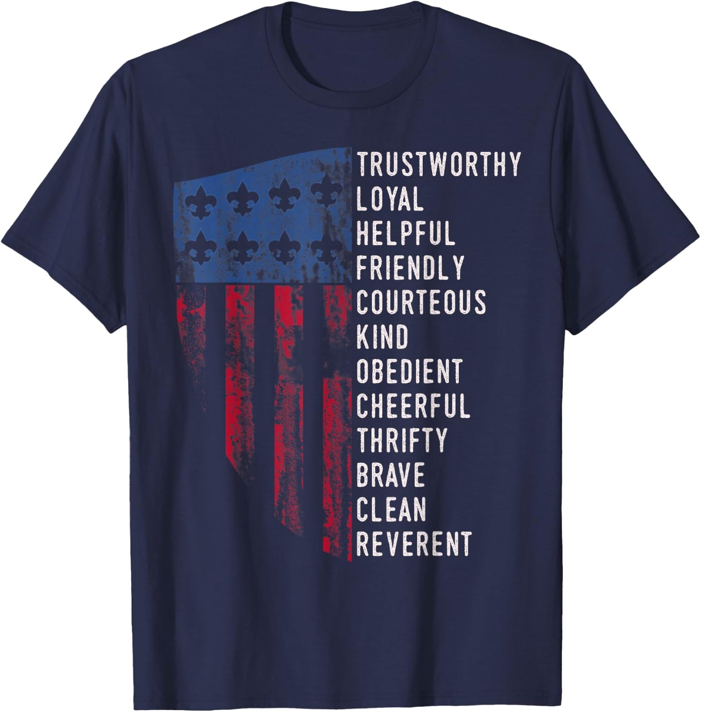 Vintage Scouting Gift | US America Flag Scouting Law T-Shirt - T-Shirt | Navy