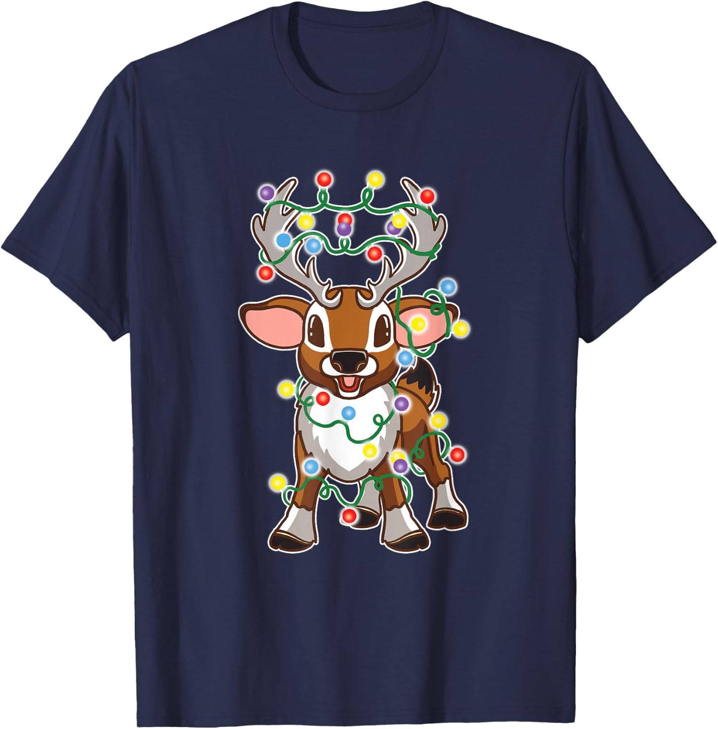 Baby Reindeer Cute Reindeers Deer with Christmas Lights Kids T-Shirt - T-Shirt | Navy