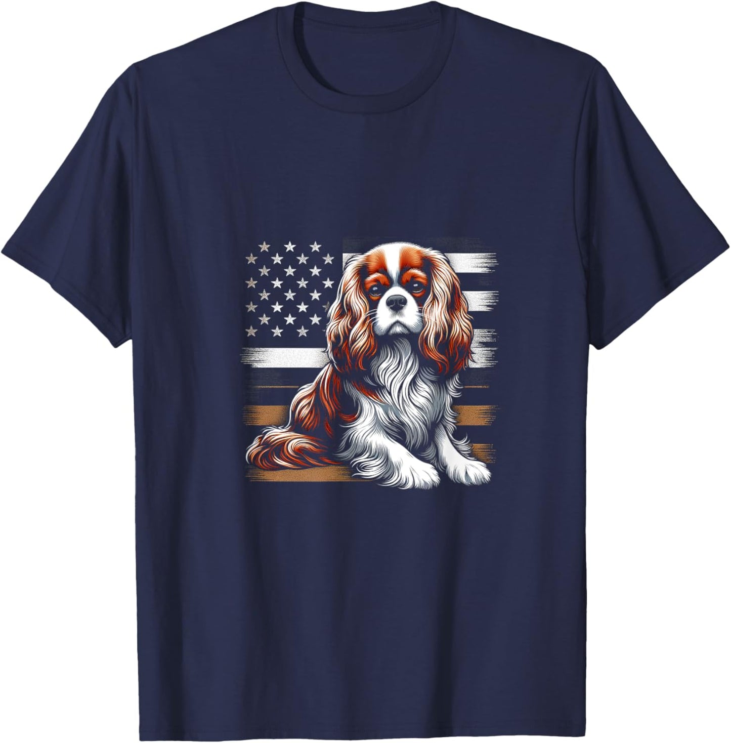 Cavalier King Charles Spaniel Vector USA Flag T-Shirt - T-Shirt | Navy