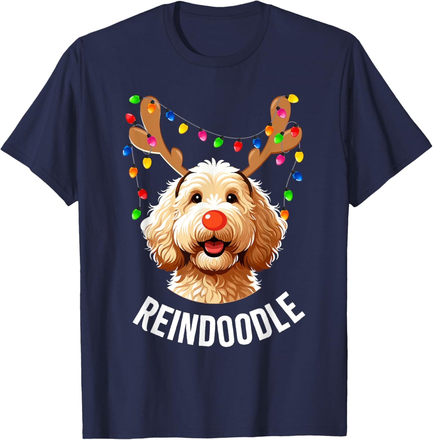 Christmas Goldendoodle Reindeer Doodle Dog Reindoodle Dog T-Shirt - T-Shirt | Navy