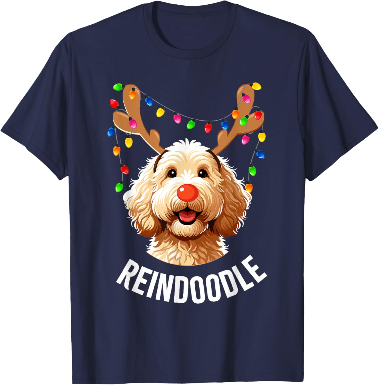 Christmas Goldendoodle Reindeer Doodle Dog Reindoodle Dog T-Shirt - T-Shirt | Navy