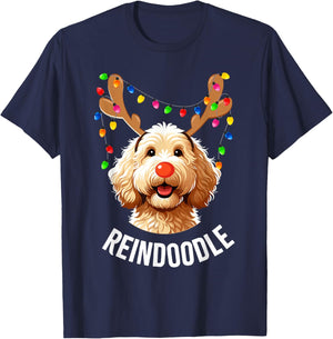 Christmas Goldendoodle Reindeer Doodle Dog Reindoodle Dog T-Shirt - T-Shirt | Navy