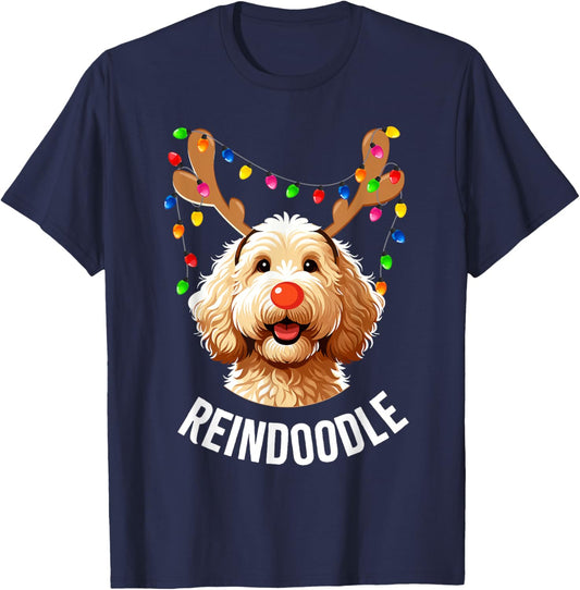 Christmas Goldendoodle Reindeer Doodle Dog Reindoodle Dog T-Shirt - T-Shirt | Navy