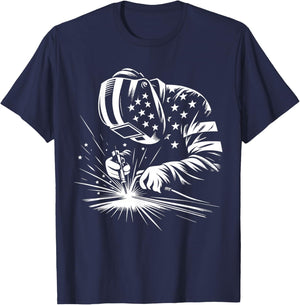 Welder American Flag USA Patriotic Welding Welder T-Shirt - T-Shirt | Navy