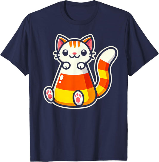 Candy Corn Cat Halloween Squish Kitty Kitten Women Kids T-Shirt - T-Shirt | Navy