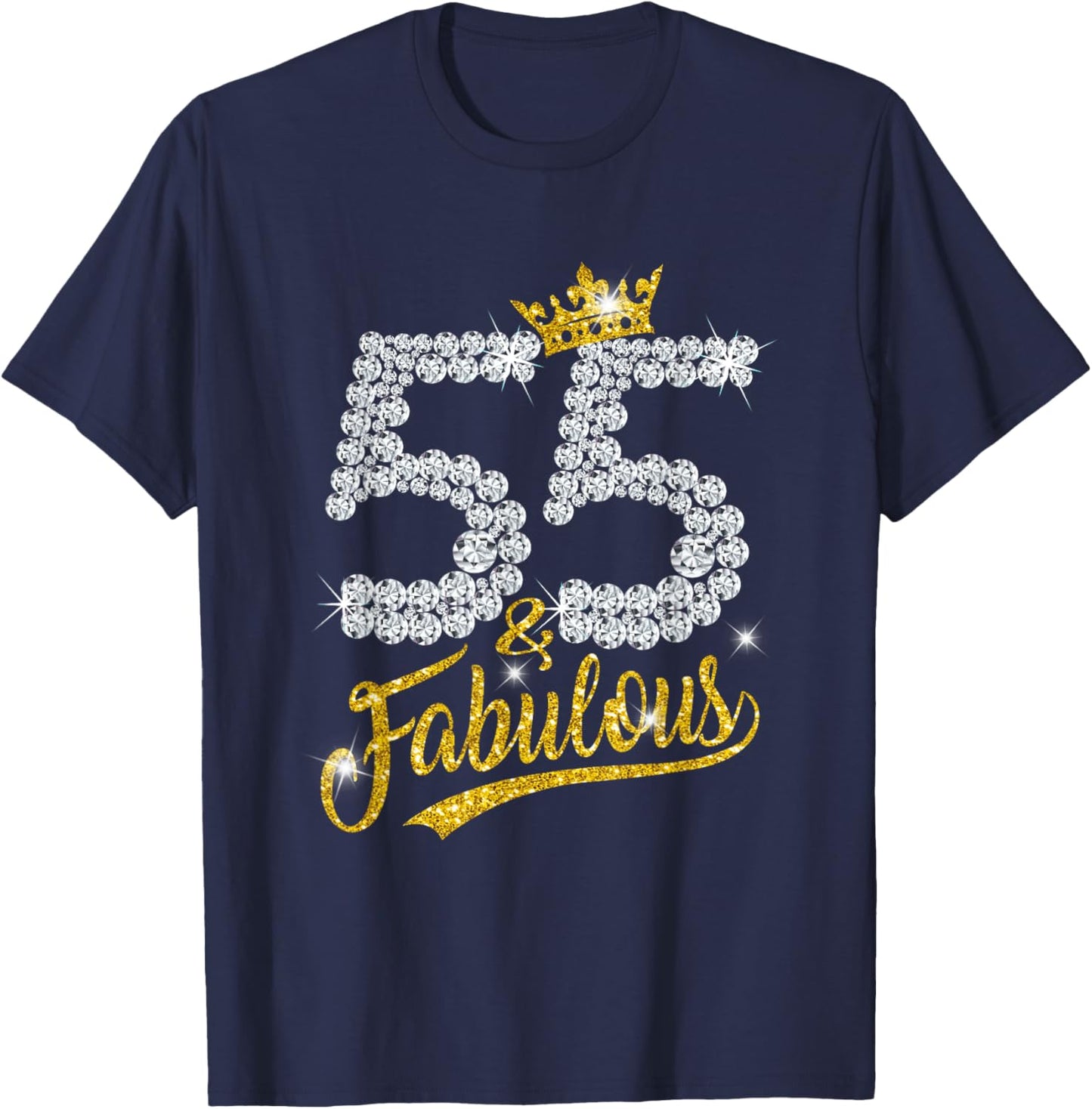 55 and Fabulous 55th Birthday Diamond Crown Girls T-Shirt - T-Shirt | Navy