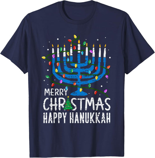 Merry Chrismukkah Happy Christmas Hanukkah Chanukah Jewish T-Shirt - T-Shirt | Navy