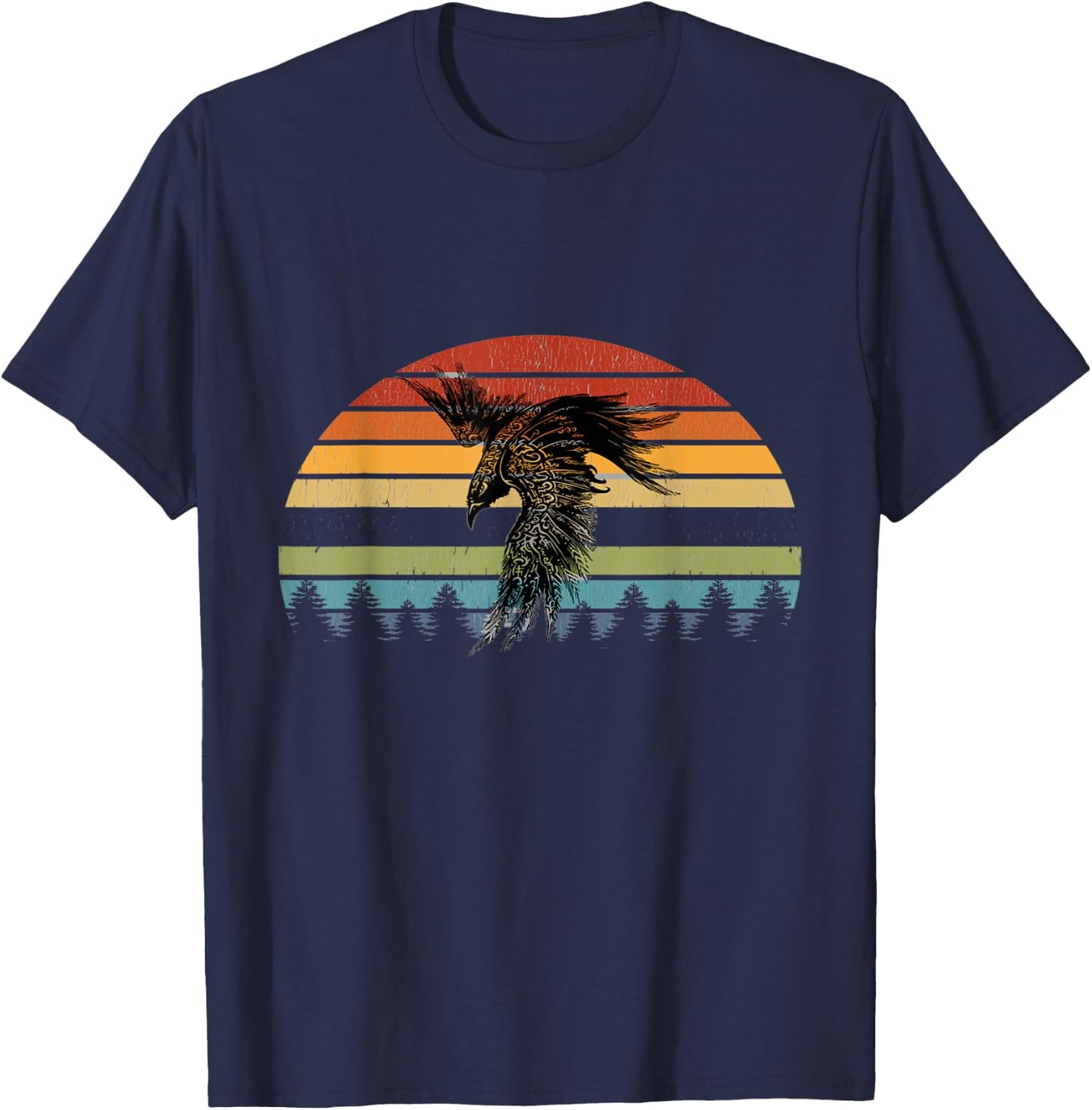 Crow Raven Norse Cool Viking Retro Sun for Vikings lover T-Shirt - T-Shirt | Navy