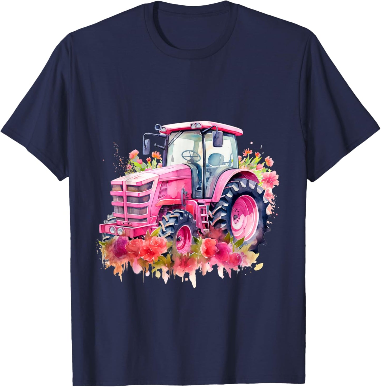 Farm Girl Pink Tractor Women design T-Shirt - T-Shirt | Navy