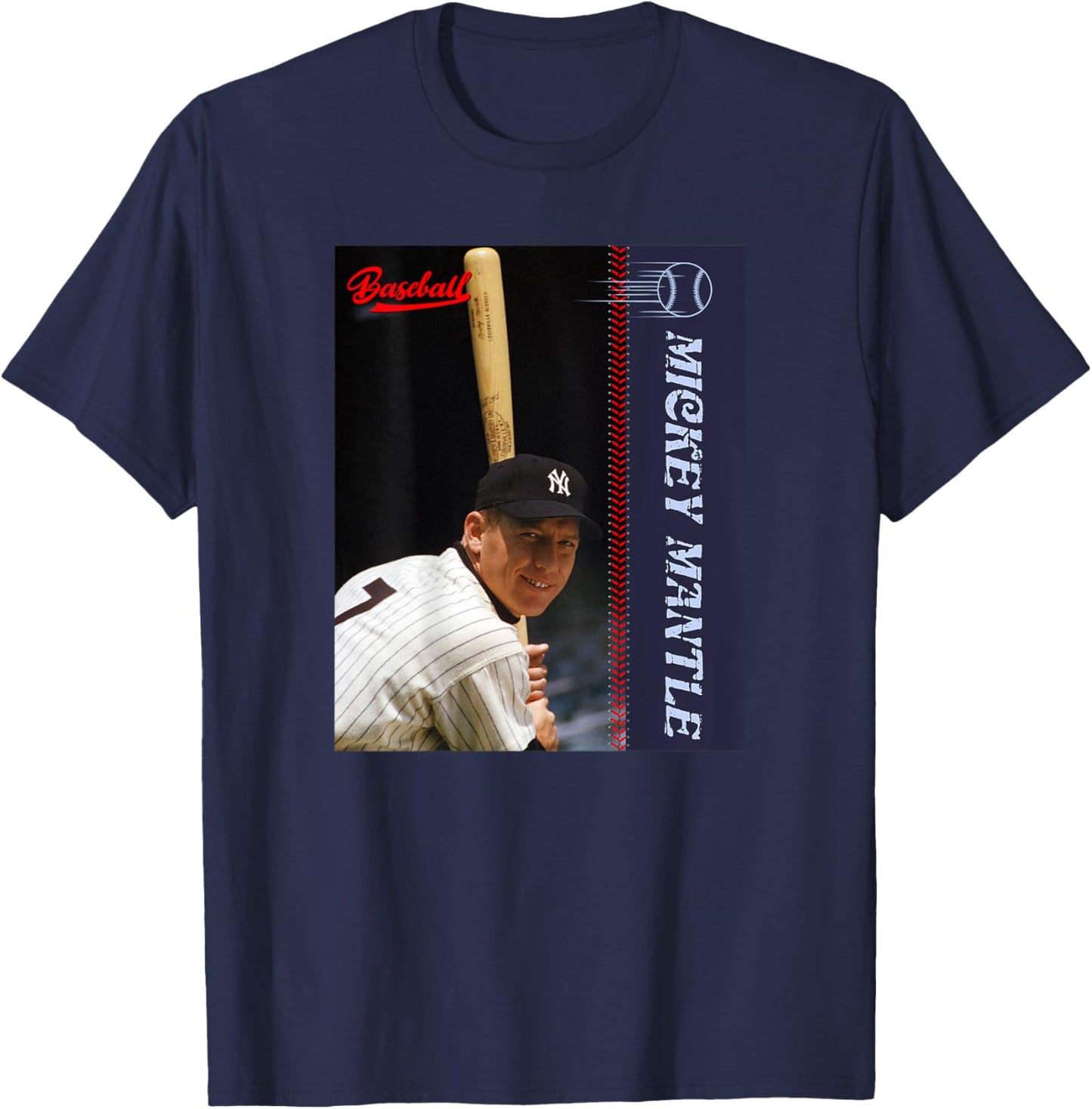 Mickey Mantle_Baseball_001_Back Printed T-Shirt - T-Shirt | Navy