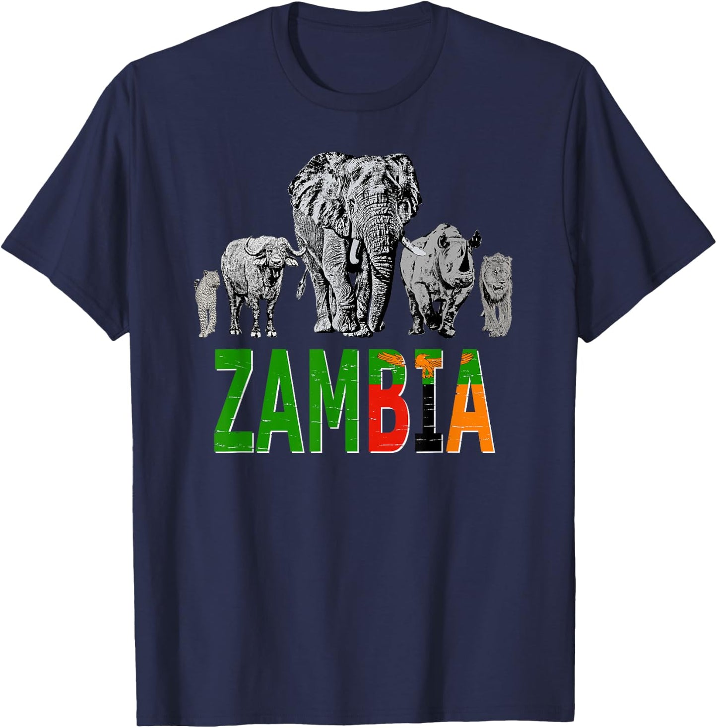Big Five Zambia Pride Wildlife T-Shirt - T-Shirt | Navy