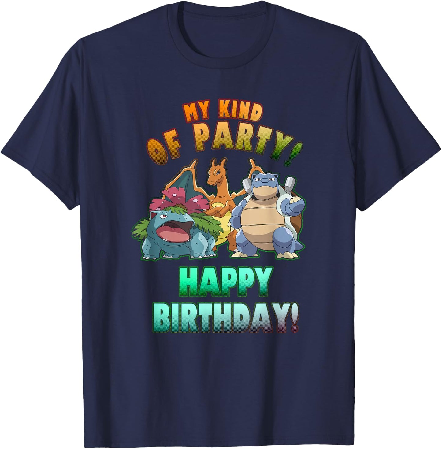 Pokémon Birthday Group My Kind of Party Rainbow Text T-Shirt - T-Shirt | Navy