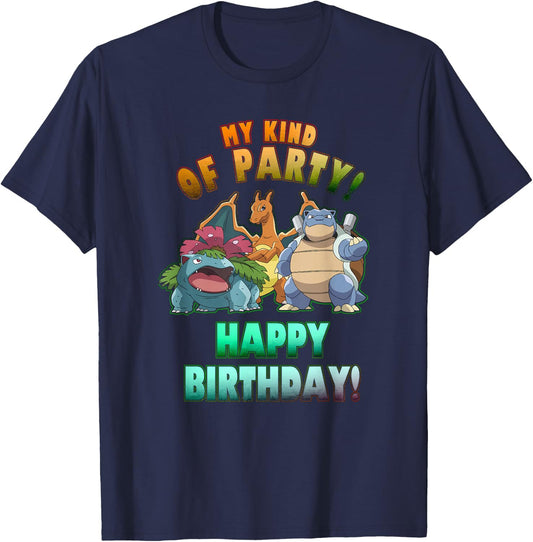 Pokémon Birthday Group My Kind of Party Rainbow Text T-Shirt - T-Shirt | Navy