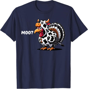 Turkey Moo Funny Thanksgiving T-Shirt - T-Shirt | Navy