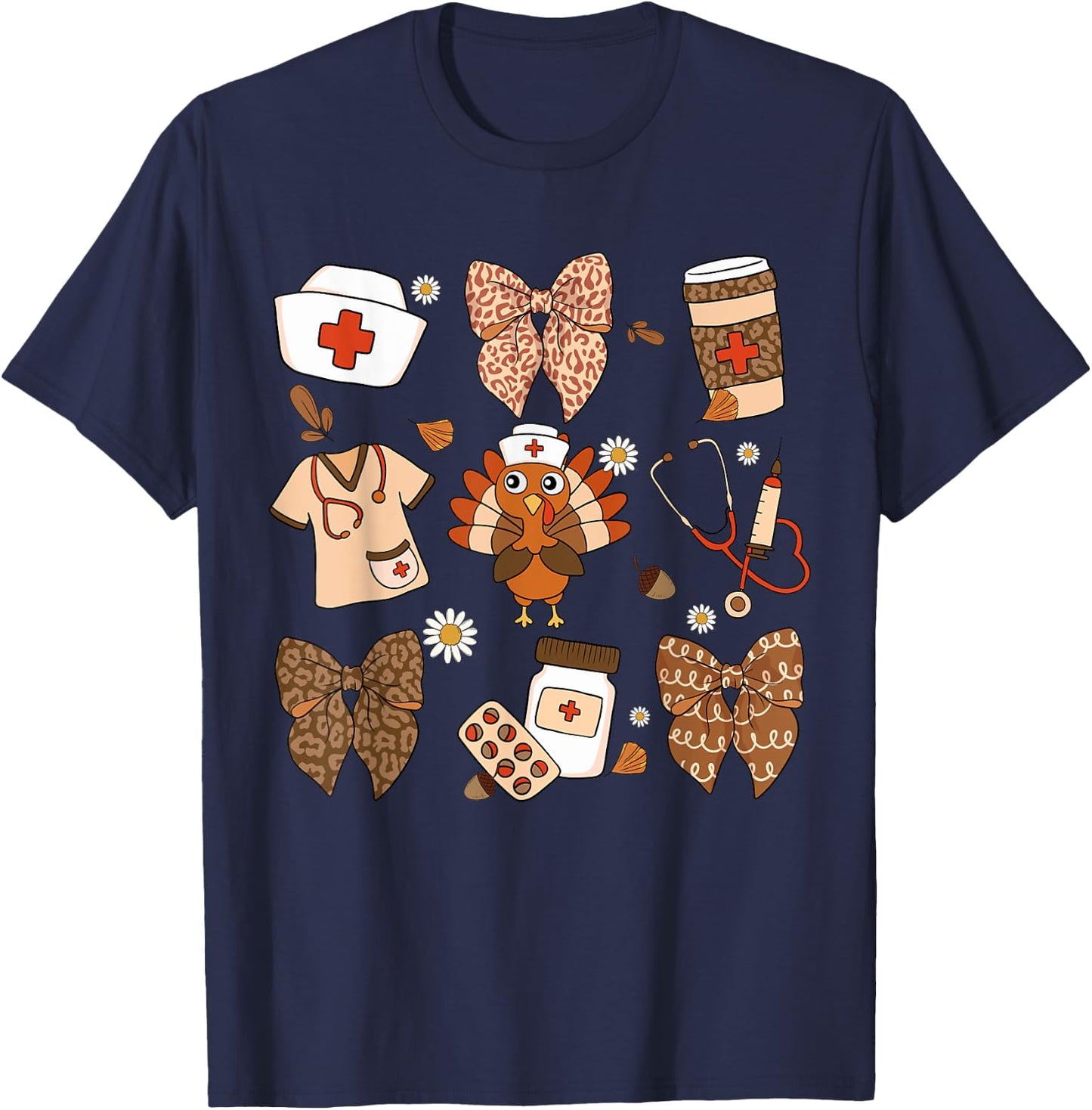 Thanksgiving Nurse Essentials Cute Turkey Medical Fall Decor T-Shirt - T-Shirt | Navy