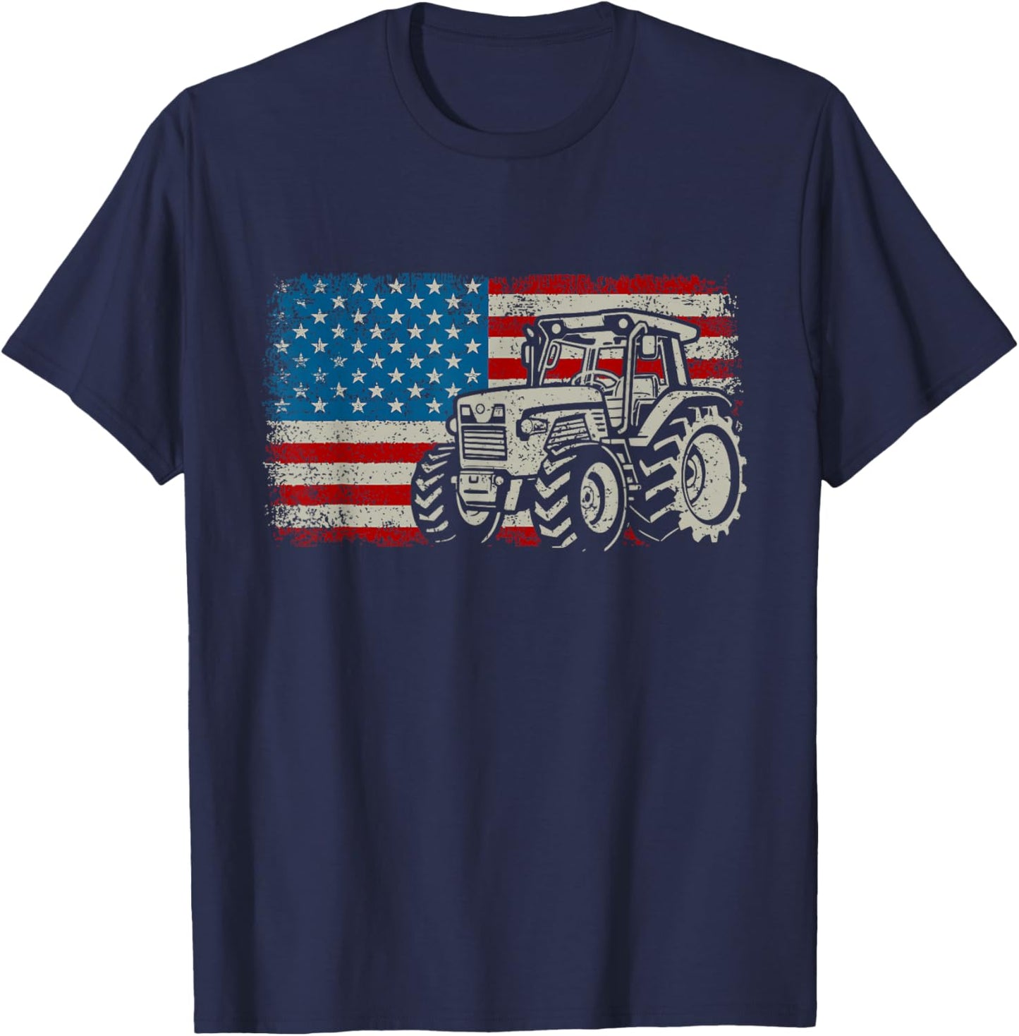 Farm Tractor American Flag Patriotic Proud Farmer T-Shirt - T-Shirt | Navy