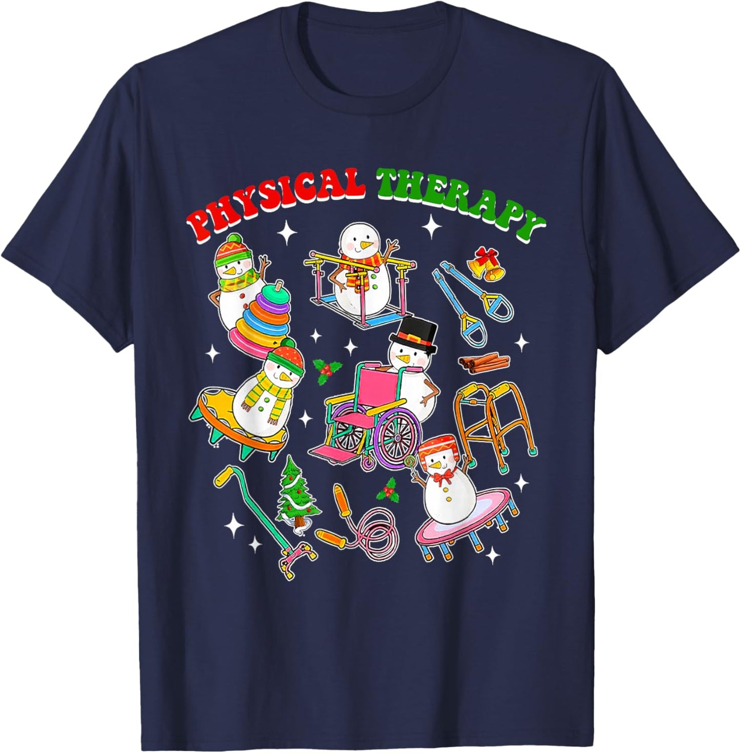 Pt Snowman Physical Therapy Christmas Physical Therapist T-Shirt - T-Shirt | Navy