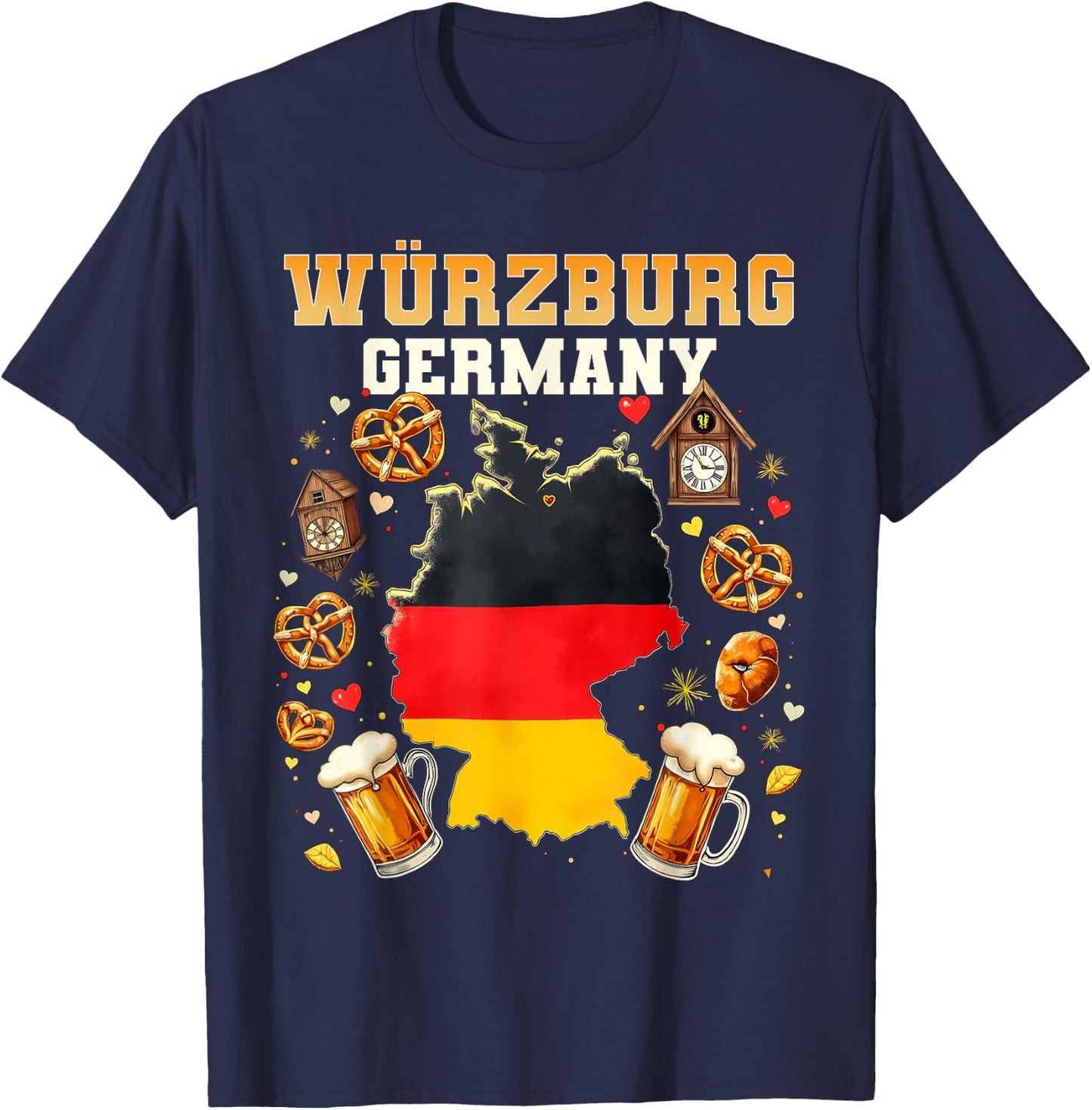 Würzburg Germany Souvenir German Flag Map Würzburg Vacation T-Shirt - T-Shirt | Navy