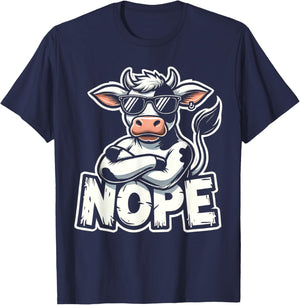 Vintage Art Cute Animal Lovers Cartoon Cow NOPE Awespme Pet T-Shirt - T-Shirt | Navy