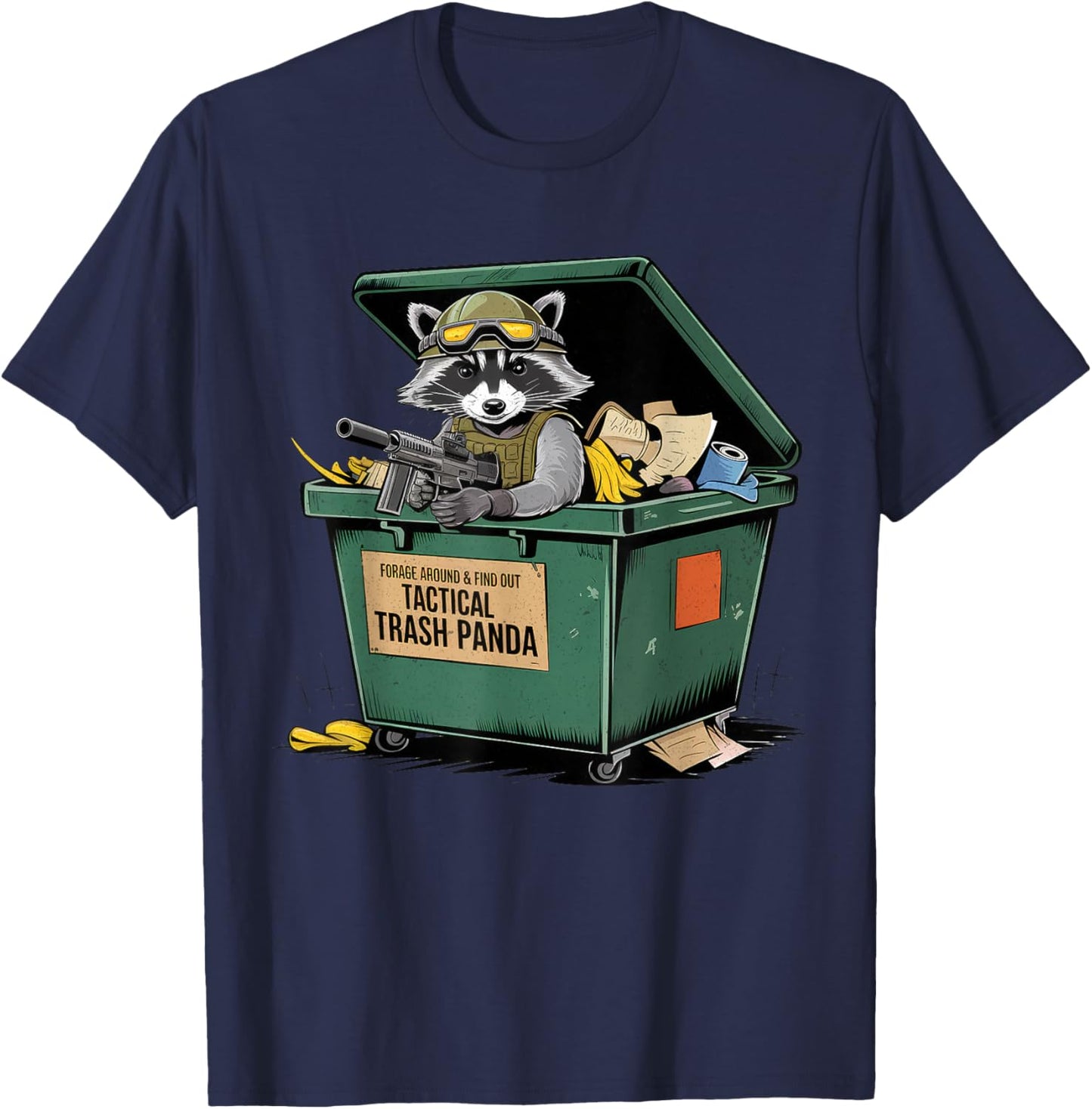Funny Raccoon Forage Around & Find Out Tactical Trash Panda T-Shirt - T-Shirt | Navy