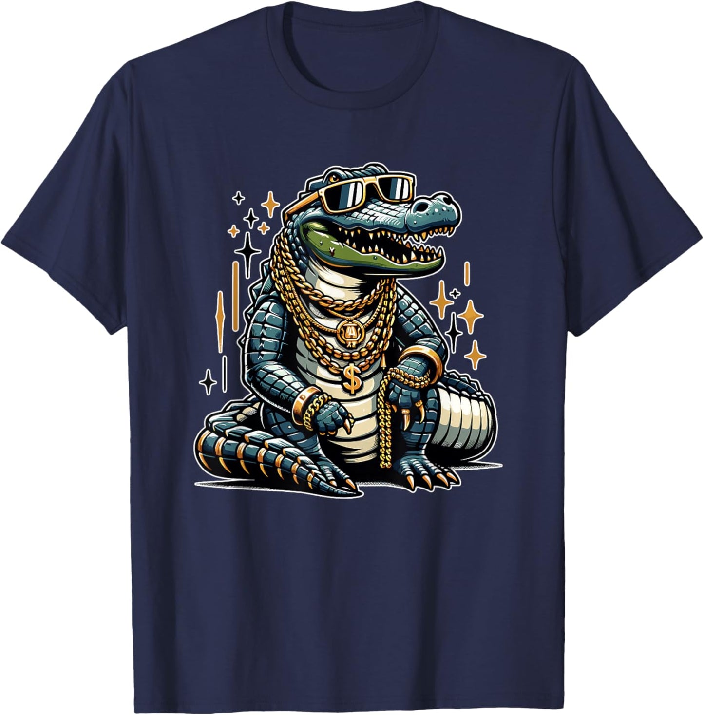 Retro Gangster Alligator Funny Gator T-Shirt - T-Shirt | Navy