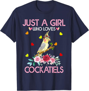 Cockatiel Bird Lover Gift Just A Girl Who Loves Cockatiels T-Shirt - T-Shirt | Navy