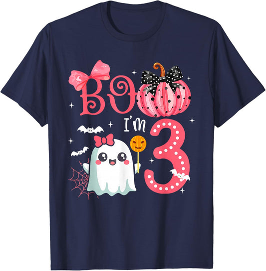 Boo I'M 3 Years Old Ghost 3Rd Birthday Halloween Ghost Girls T-Shirt - T-Shirt | Navy