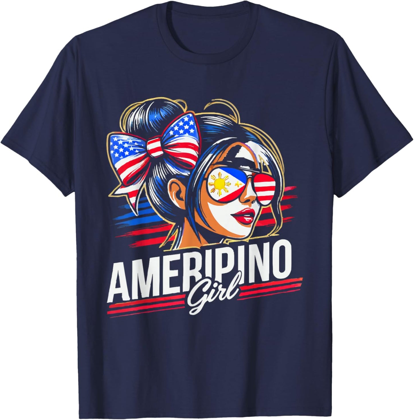 Half Filipino Half American USA Flag Philippines America T-Shirt - T-Shirt | Navy
