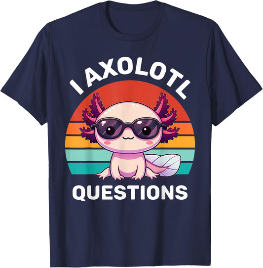 I Axolotl Questions Kids Funny Cute Axolotl Retro Vintage T-Shirt - T-Shirt | Navy