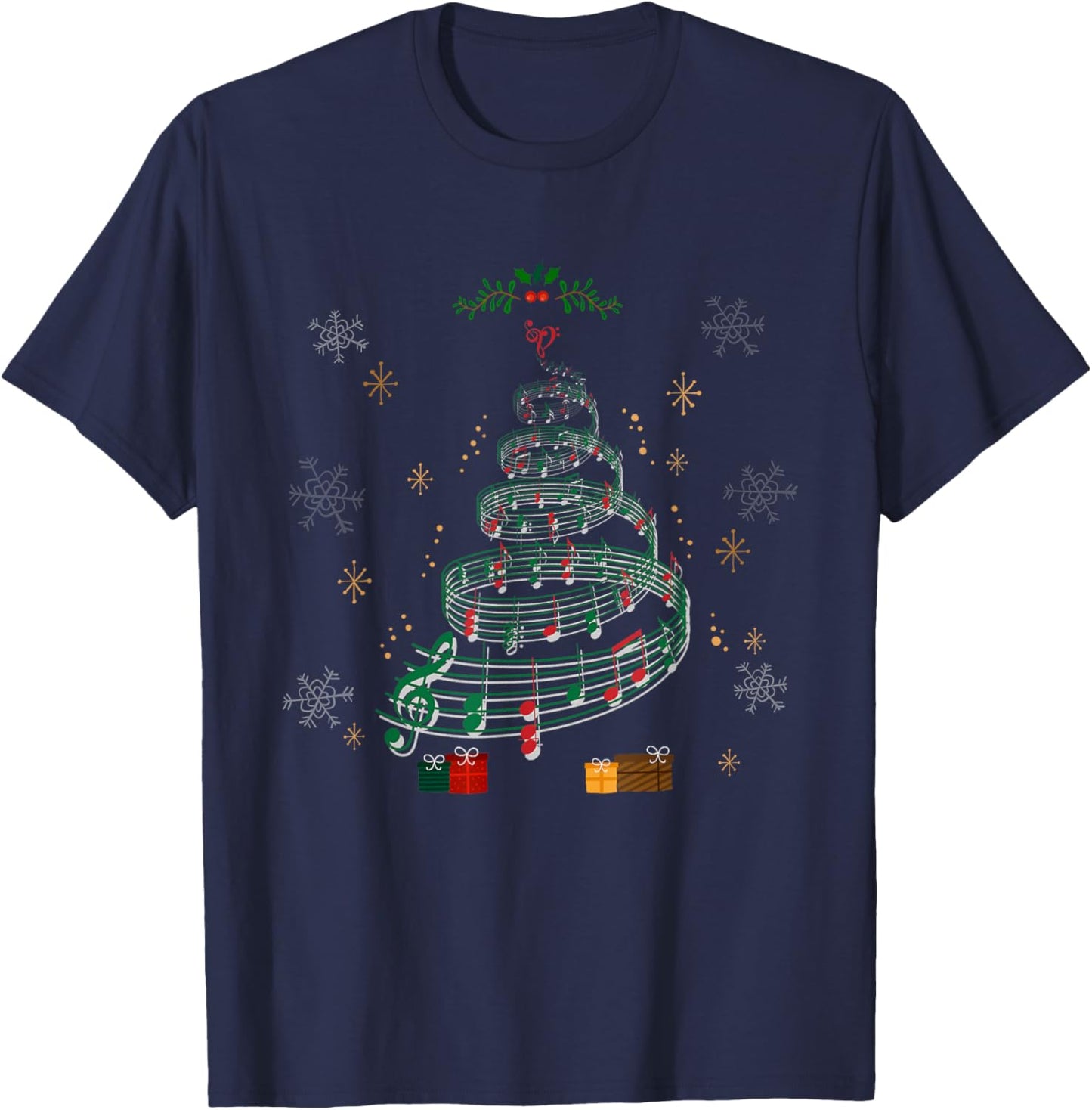 Music Note Tree Musical Christmas Xmas Music Lovers T-Shirt - T-Shirt | Navy