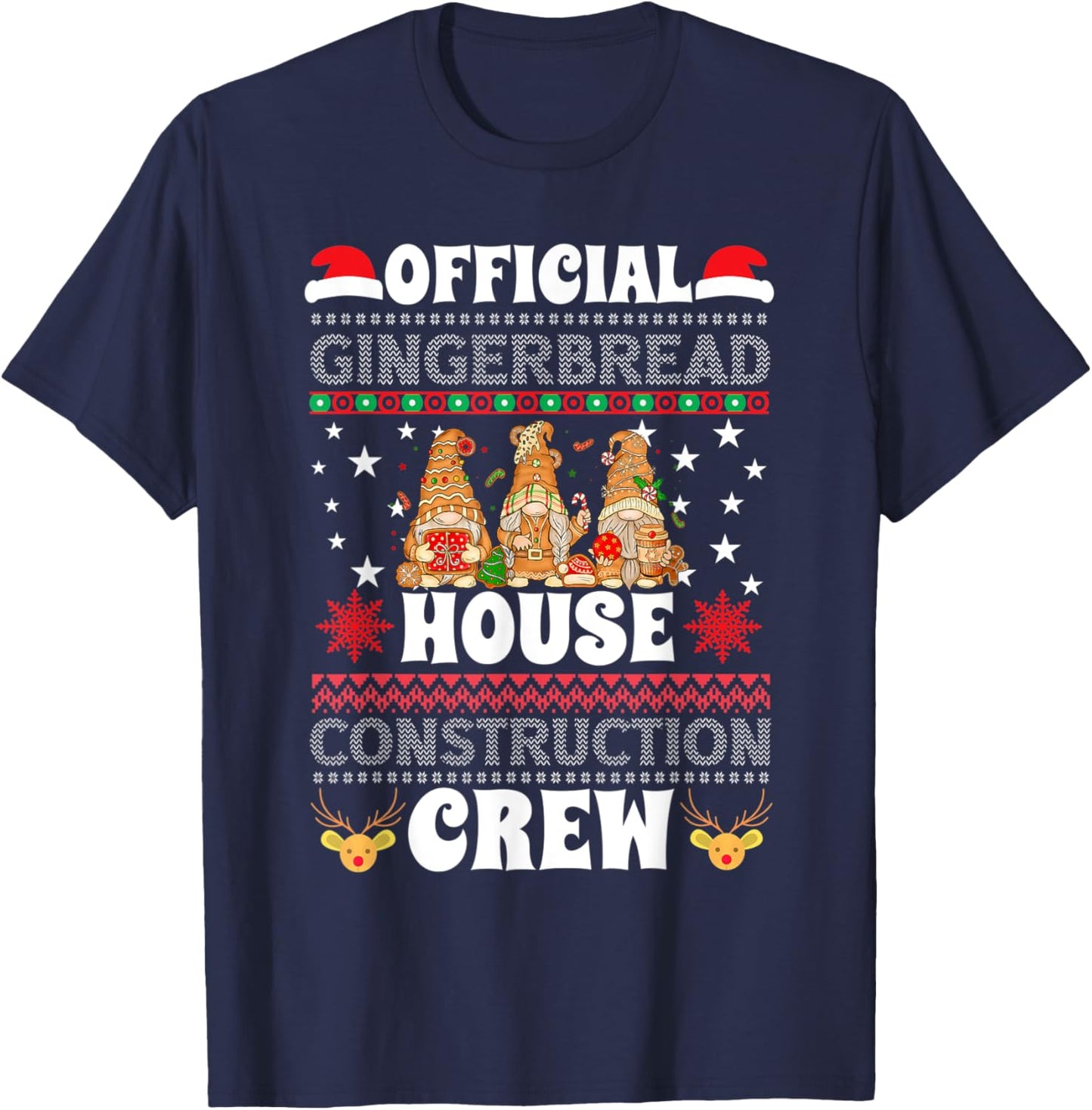 Official Gingerbread House Construction Crew Ugly Sweater T-Shirt - T-Shirt | Navy