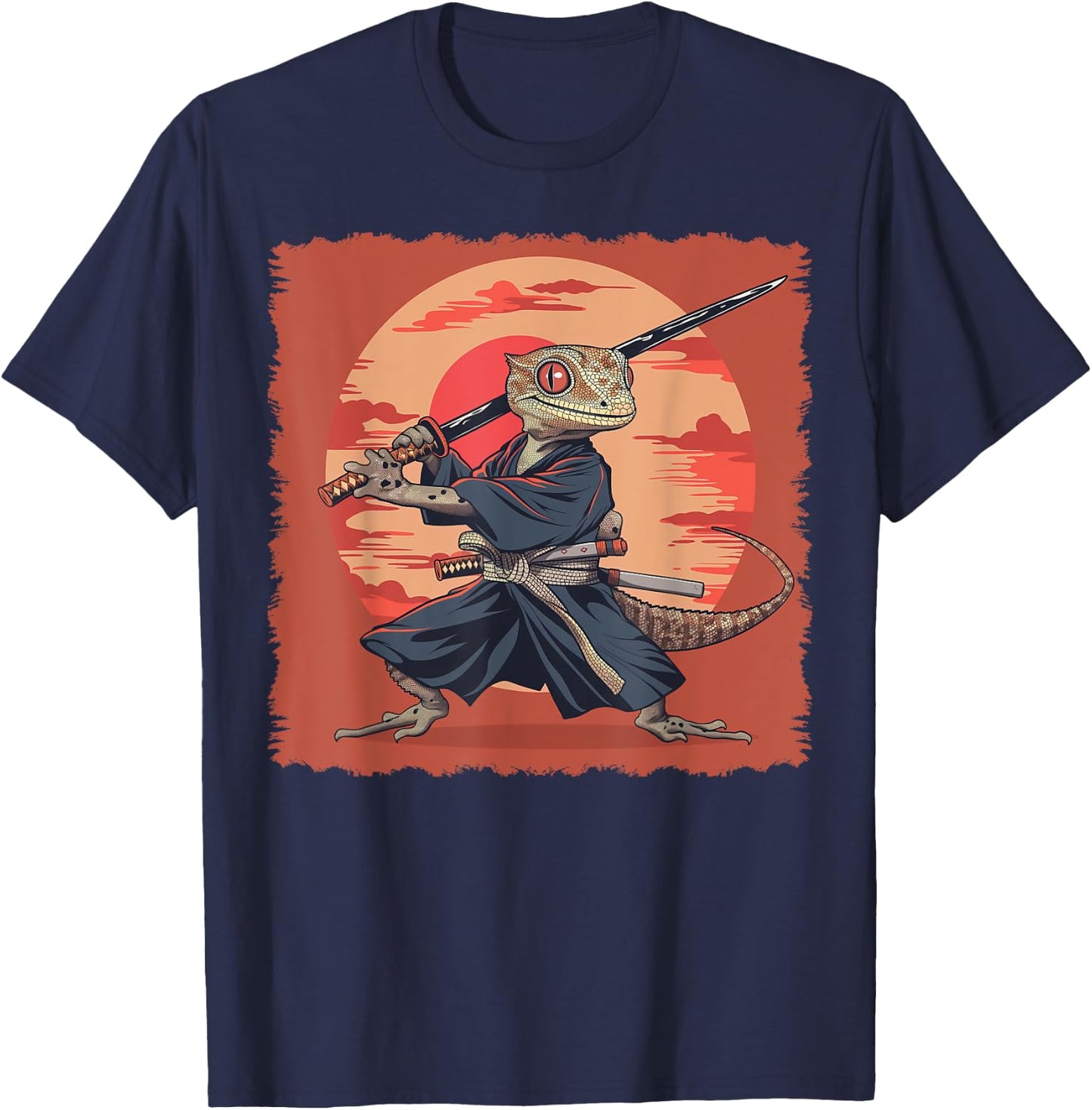 Crested Gecko Lizard Japanese Art Samurai Ukiyo-e T-Shirt - T-Shirt | Navy